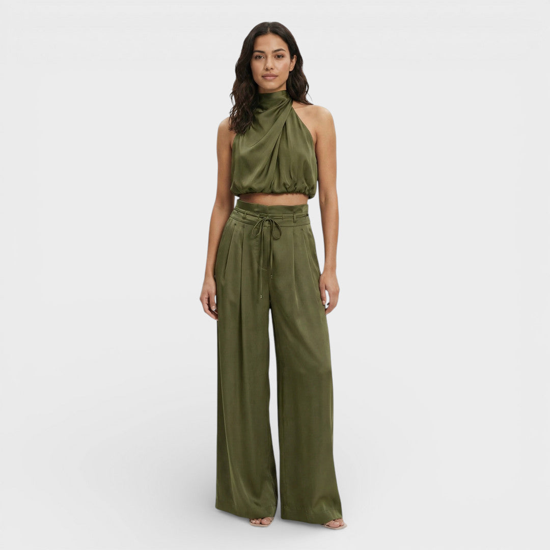 Tuta da donna collo alto corto pantaloni larghi vita con coulisse