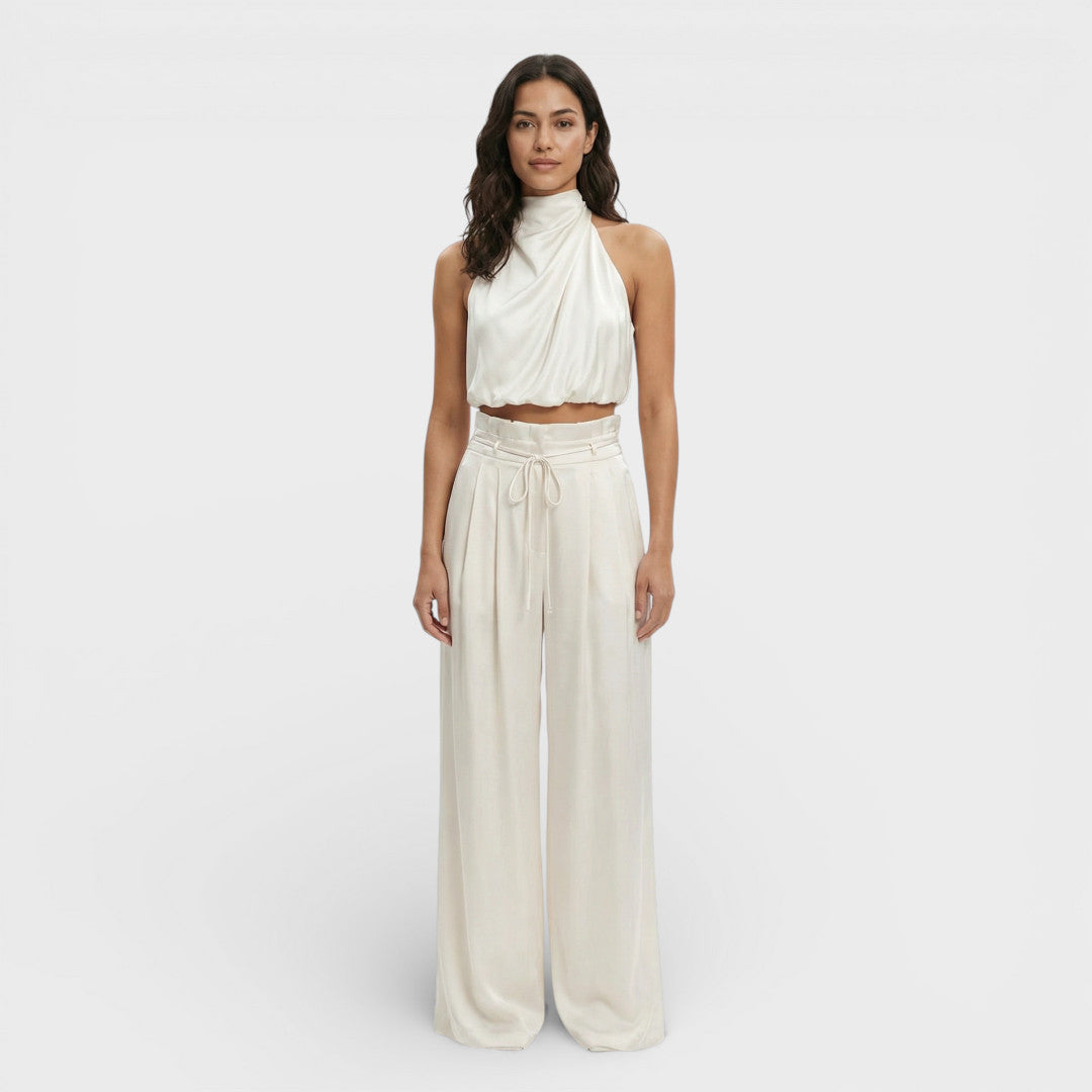 Tuta da donna collo alto corto pantaloni larghi vita con coulisse