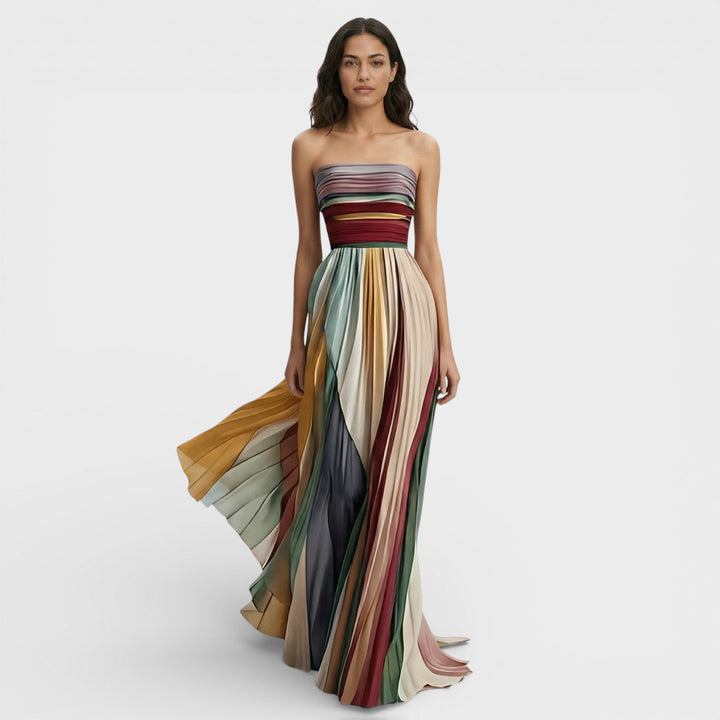Vestito lungo donna multicolore bustier plissettato arricciato