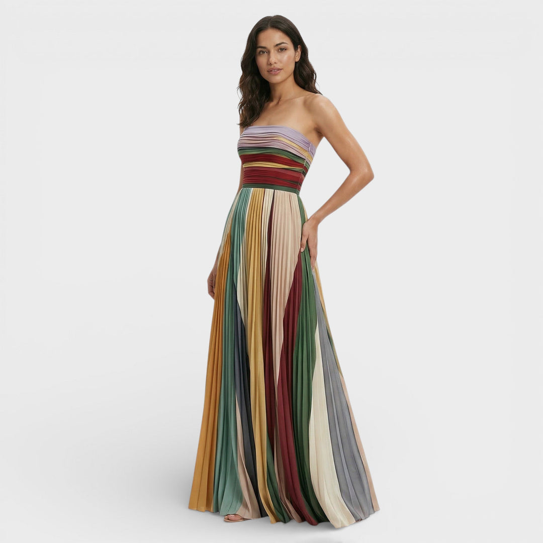 Vestito lungo donna multicolore bustier plissettato arricciato