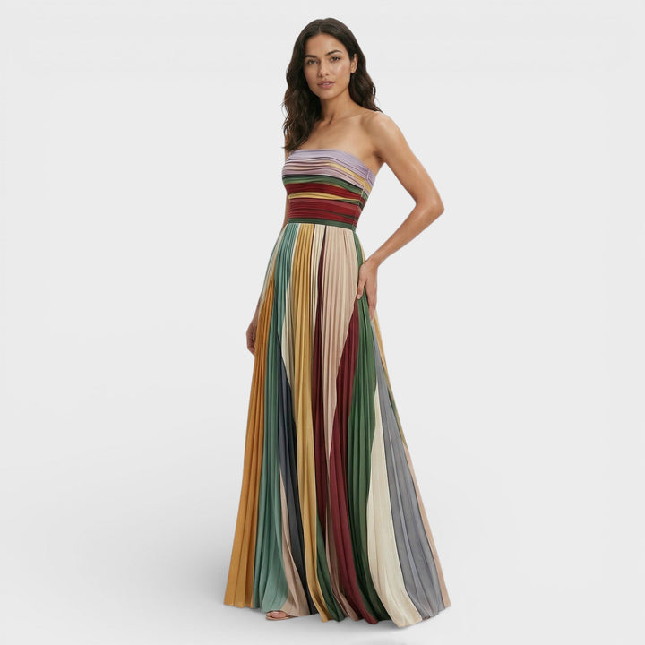 Vestito lungo donna multicolore bustier plissettato arricciato