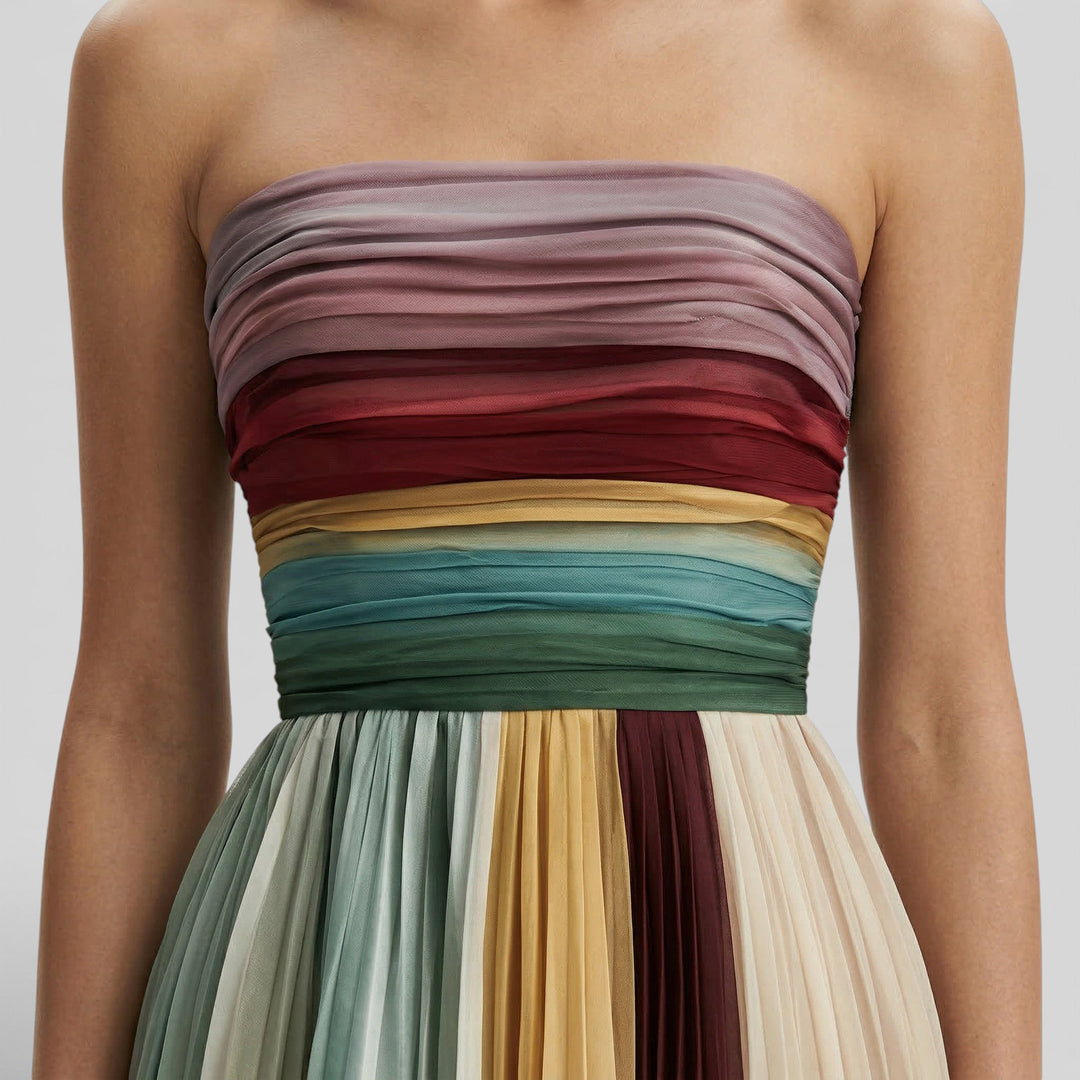 Vestito lungo donna multicolore bustier plissettato arricciato