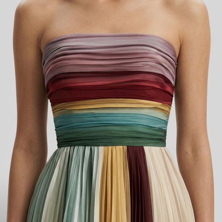 Vestito lungo donna multicolore bustier plissettato arricciato