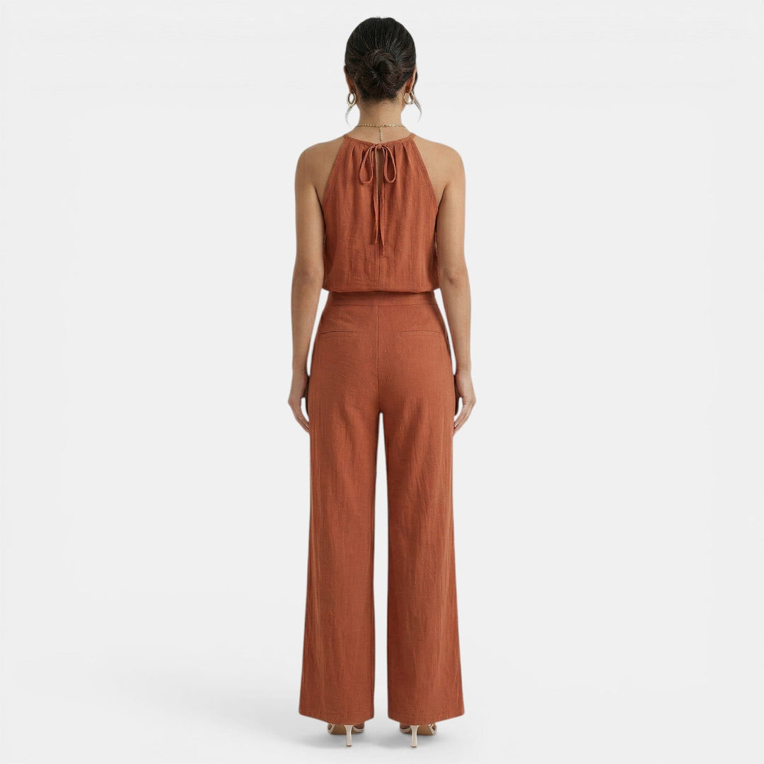 Completo donna con collo all’americana scollo a V pantalone largo vita elasticizzata