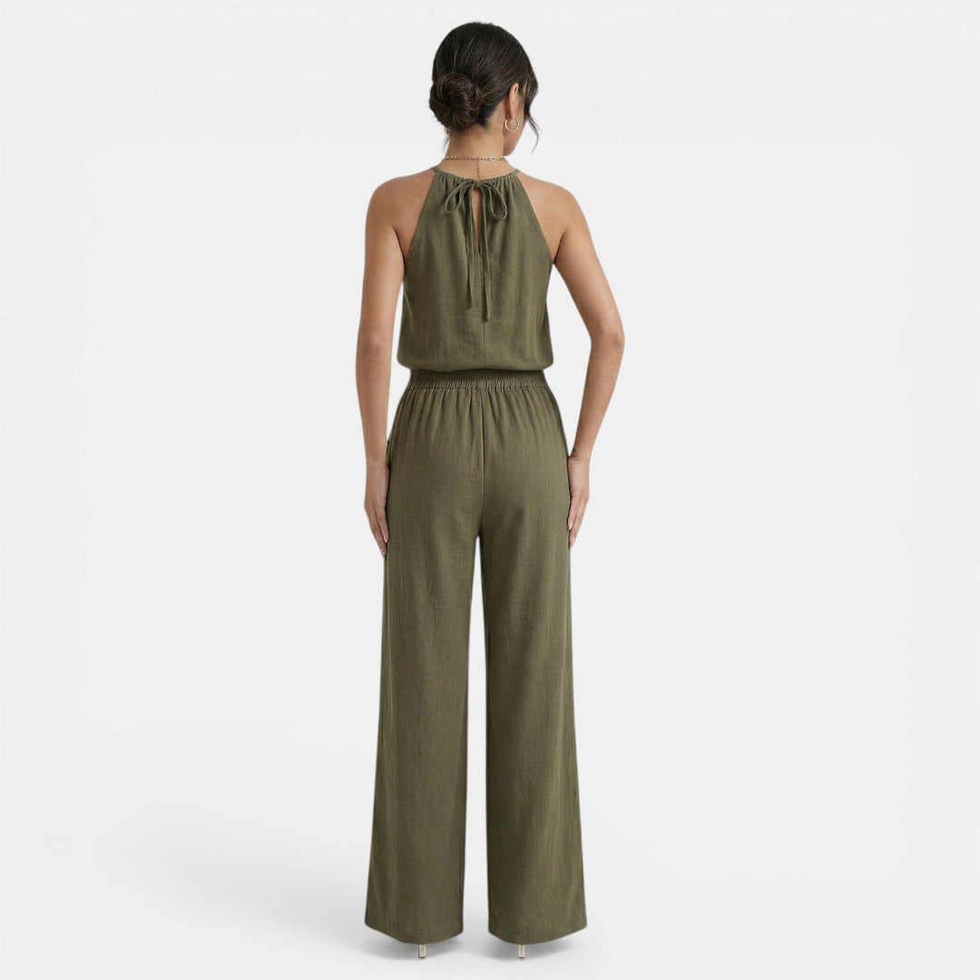 Completo donna con collo all’americana scollo a V pantalone largo vita elasticizzata