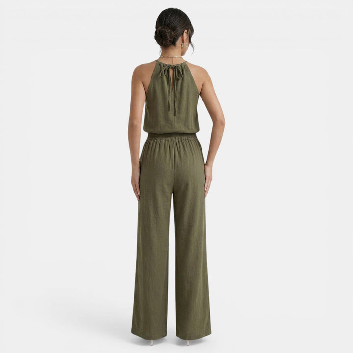 Completo donna con collo all’americana scollo a V pantalone largo vita elasticizzata