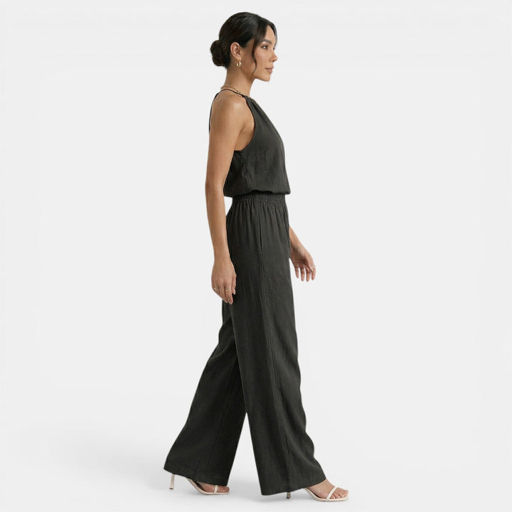 Completo donna con collo all’americana scollo a V pantalone largo vita elasticizzata