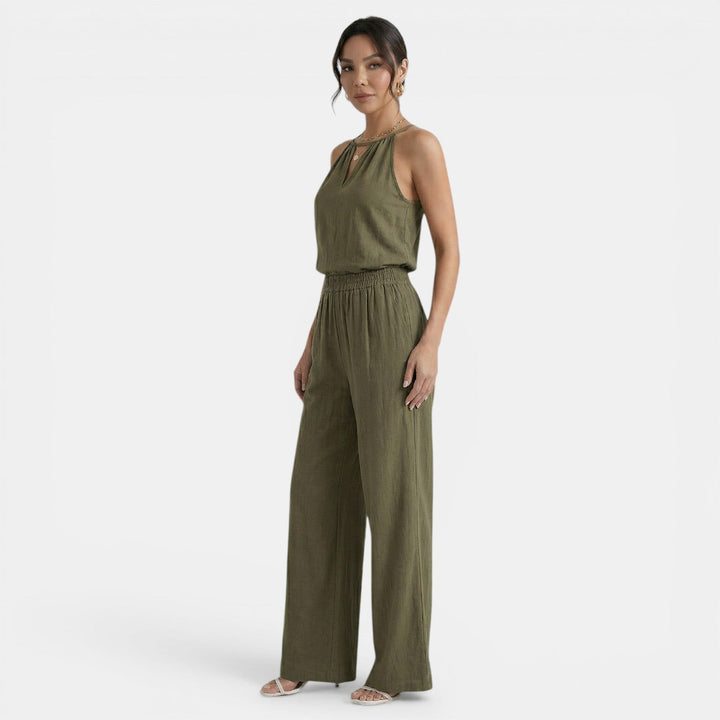 Completo donna con collo all’americana scollo a V pantalone largo vita elasticizzata