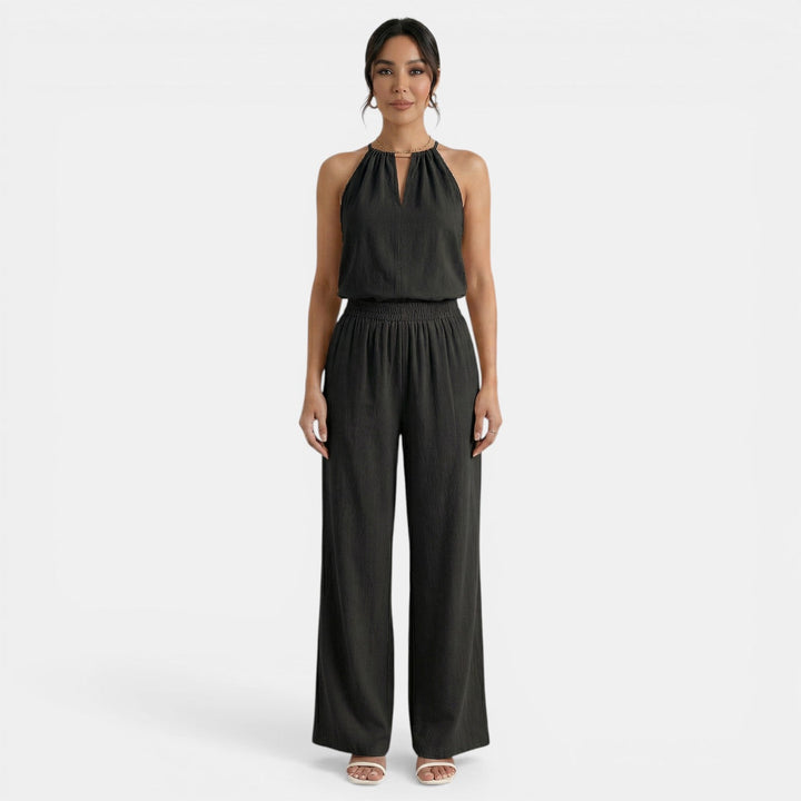 Completo donna con collo all’americana scollo a V pantalone largo vita elasticizzata