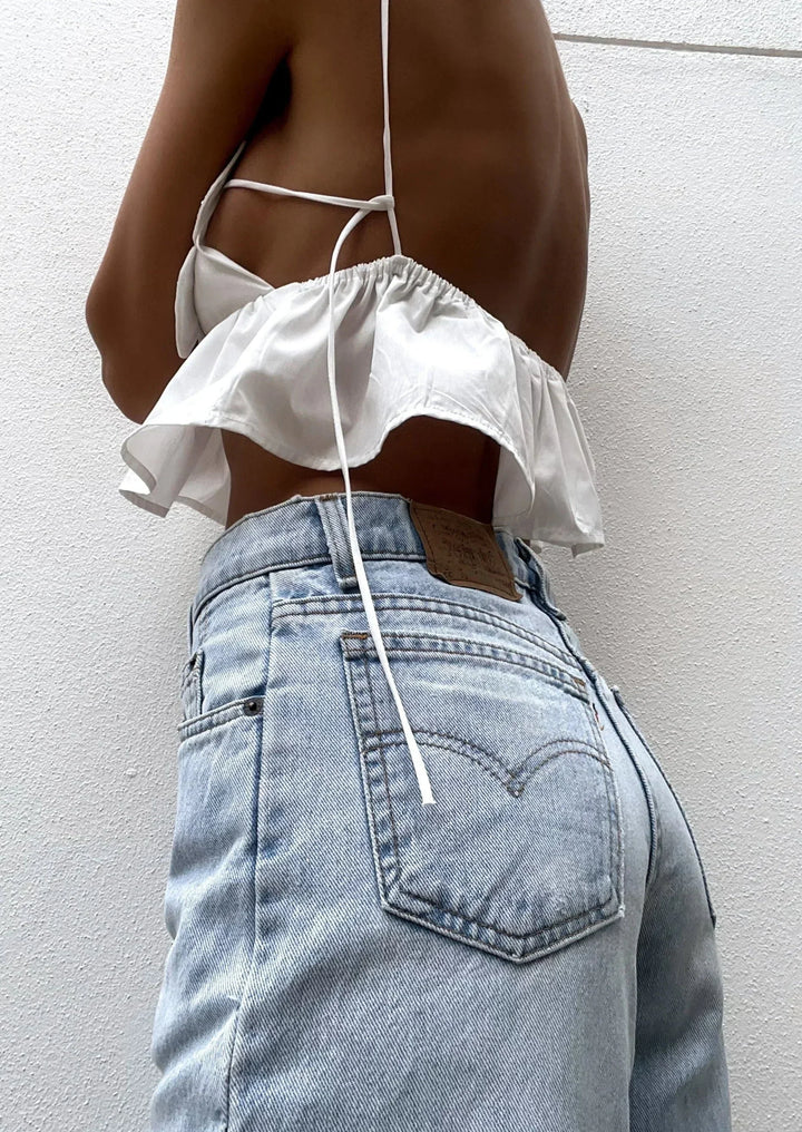 Top crop donna con applicazioni floreali e spalline sottili