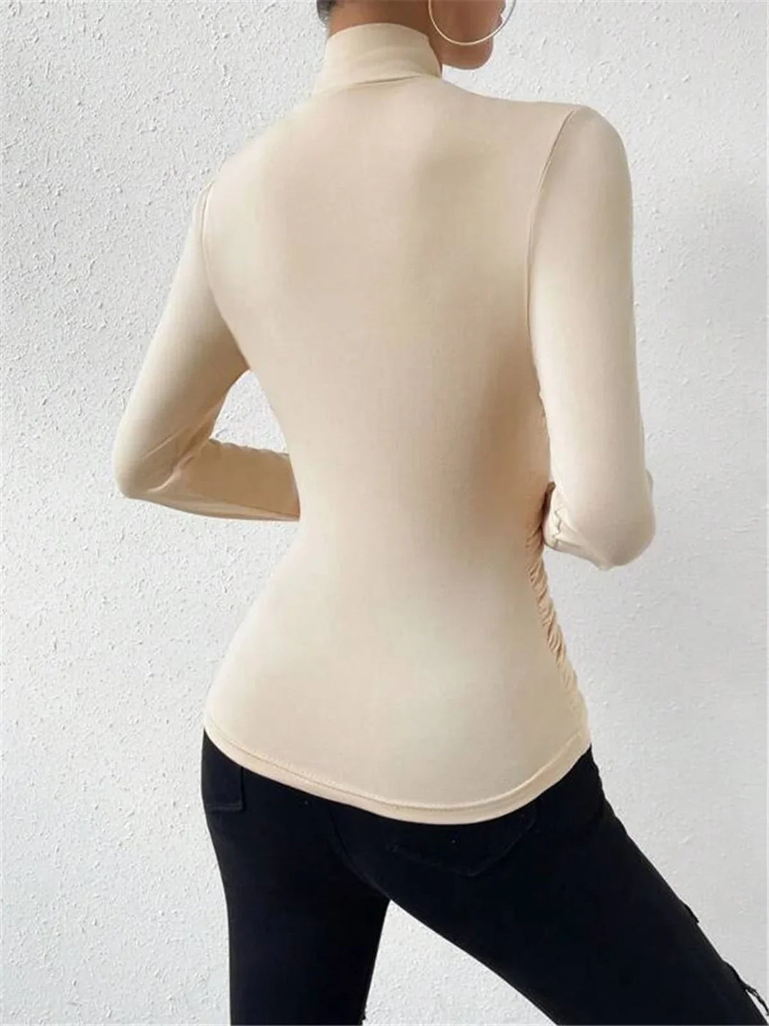 Top incrociato drappeggiato a maniche lunghe per donna