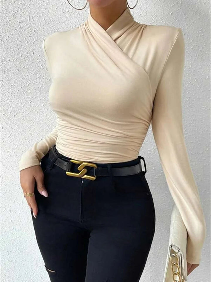 Top incrociato drappeggiato a maniche lunghe per donna