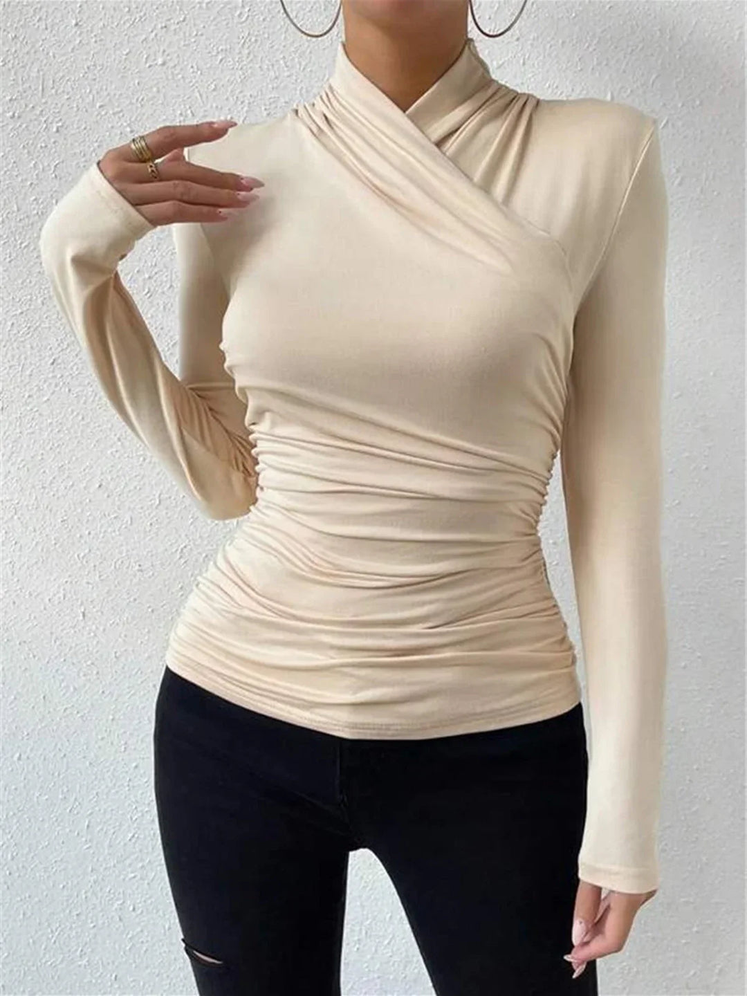Top incrociato drappeggiato a maniche lunghe per donna