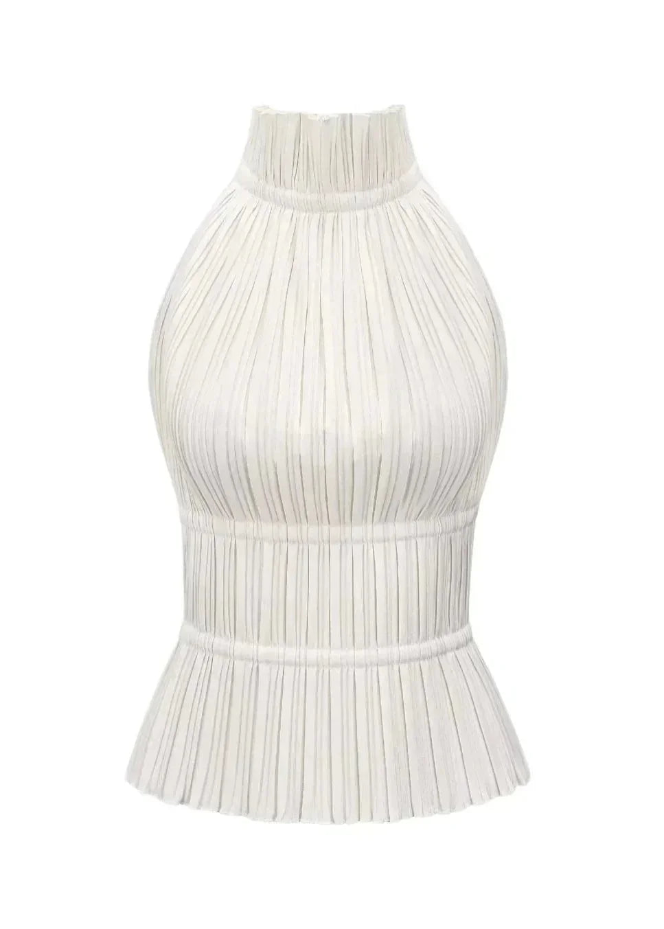 Top donna plissé collo alto schiena nuda senza Manica