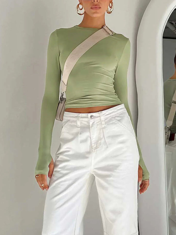Top da donna a maniche lunghe elasticizzato dal design aderente