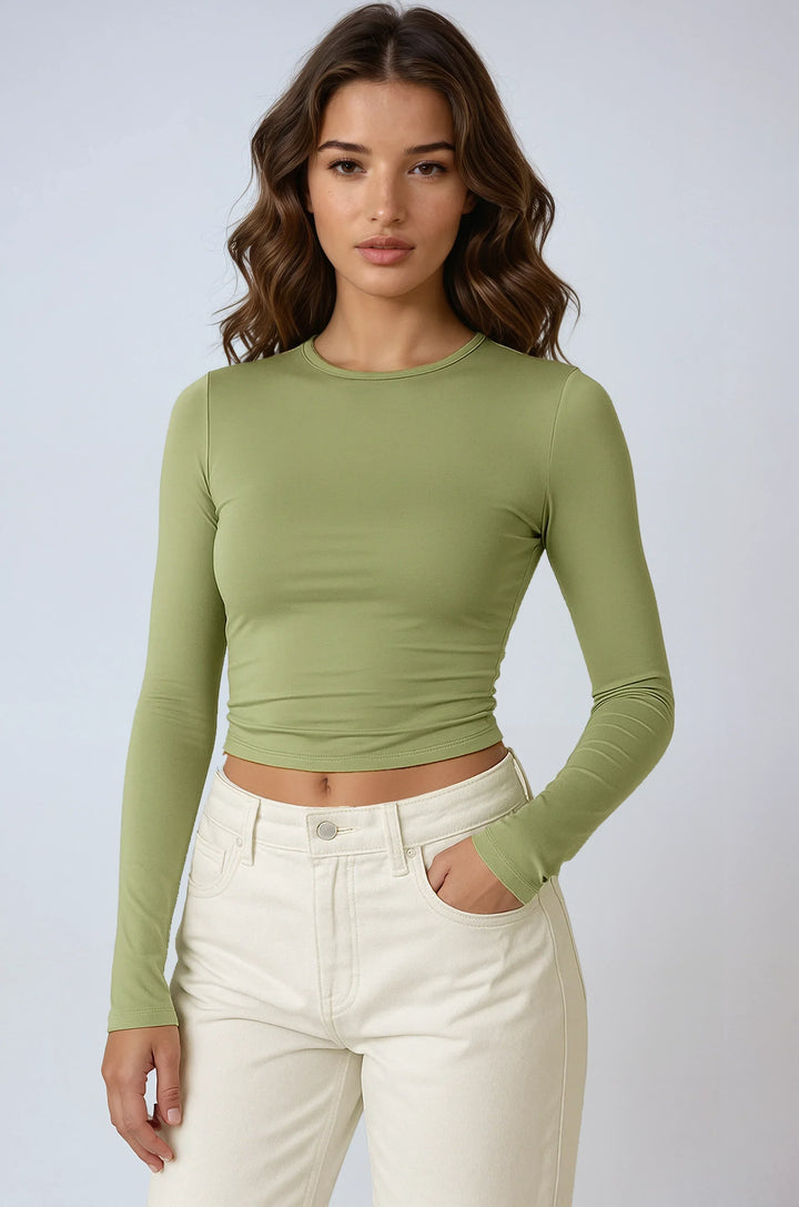 Top da donna a maniche lunghe elasticizzato dal design aderente