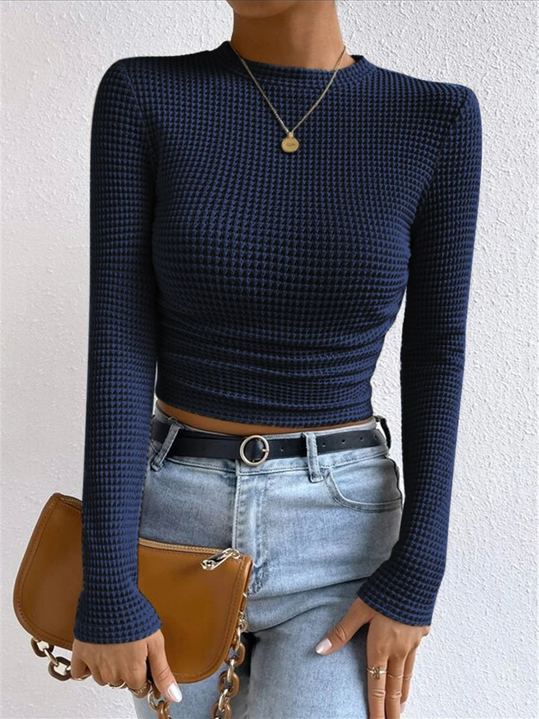 Top a maniche lunghe in maglia testurizzata