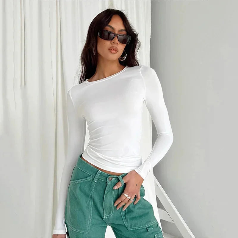 Top slim da donna a maniche lunghe elastiche