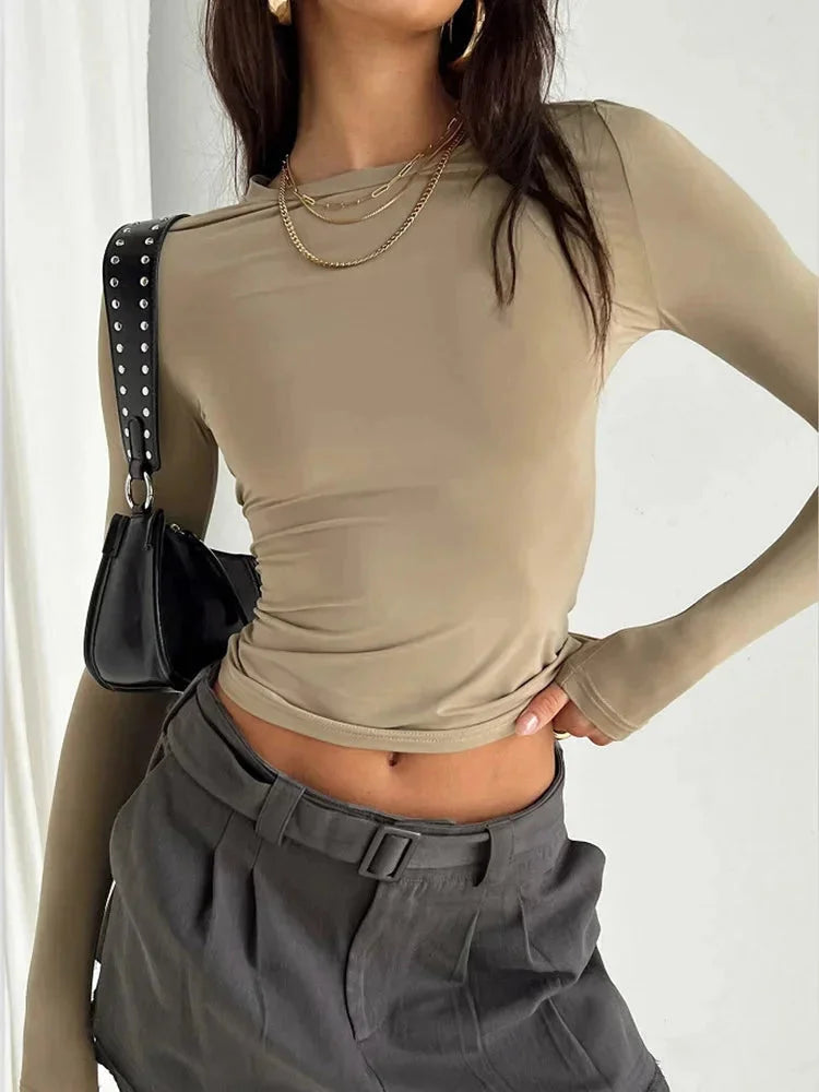 Top slim da donna a maniche lunghe elastiche