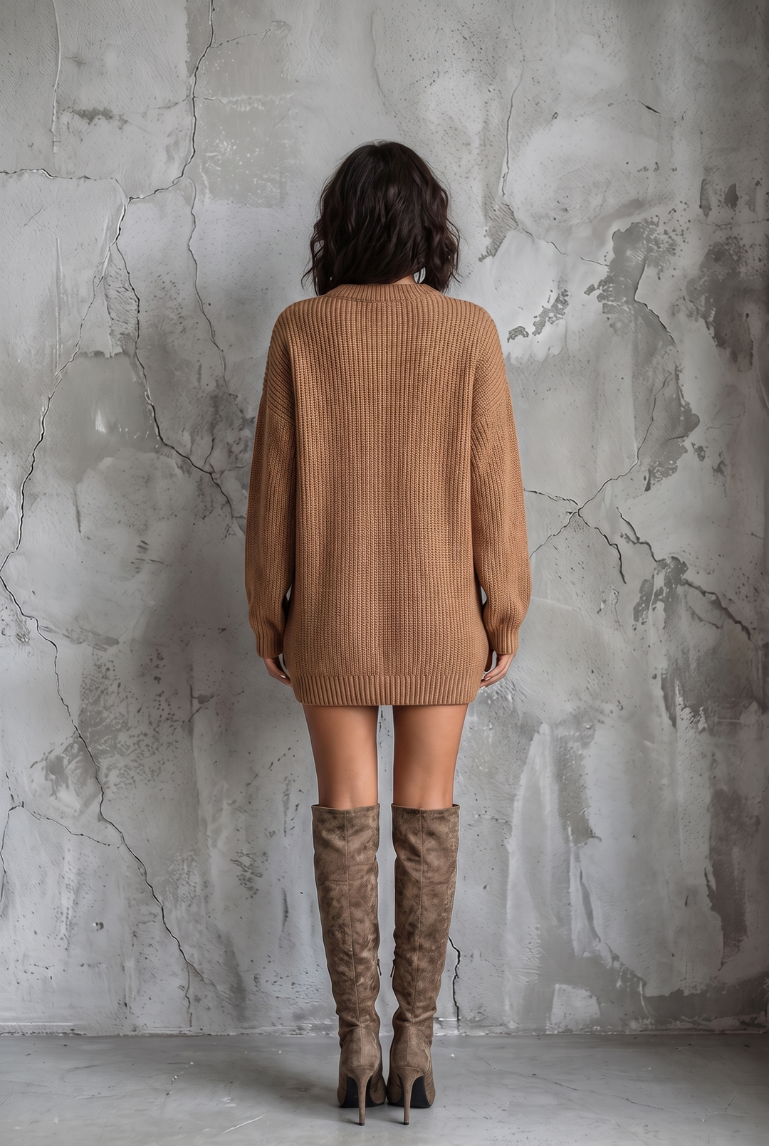 Caterina Maria | Vestito Corto Donna in Maglia a Maniche Lunghe con Girocollo