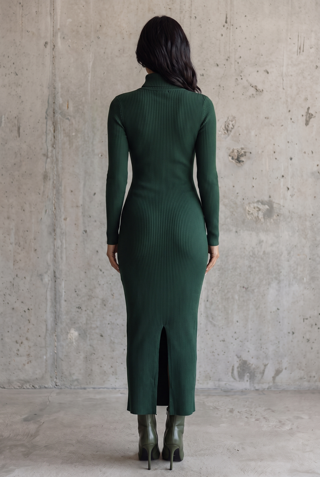 Quirica | Vestito Midi Donna in Maglia a Maniche Lunghe con Collo Alto