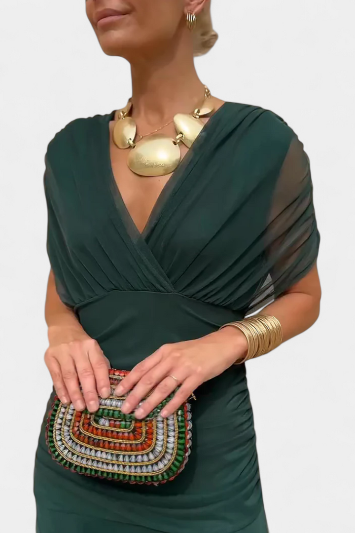 Vestito lungo donna Spalle scoperte vita arricciata scollatura intrecciata
