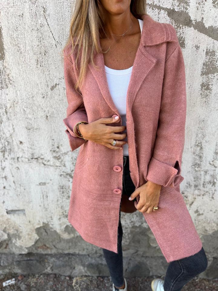 Milena – Cappotto Lungo Casual in Lana con Revers e Chiusura Monopetto