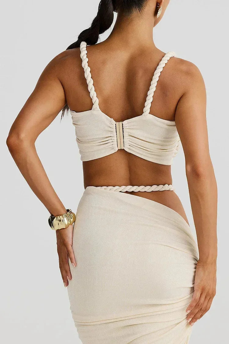 Completo donna crema arricciato gonna maxi e top