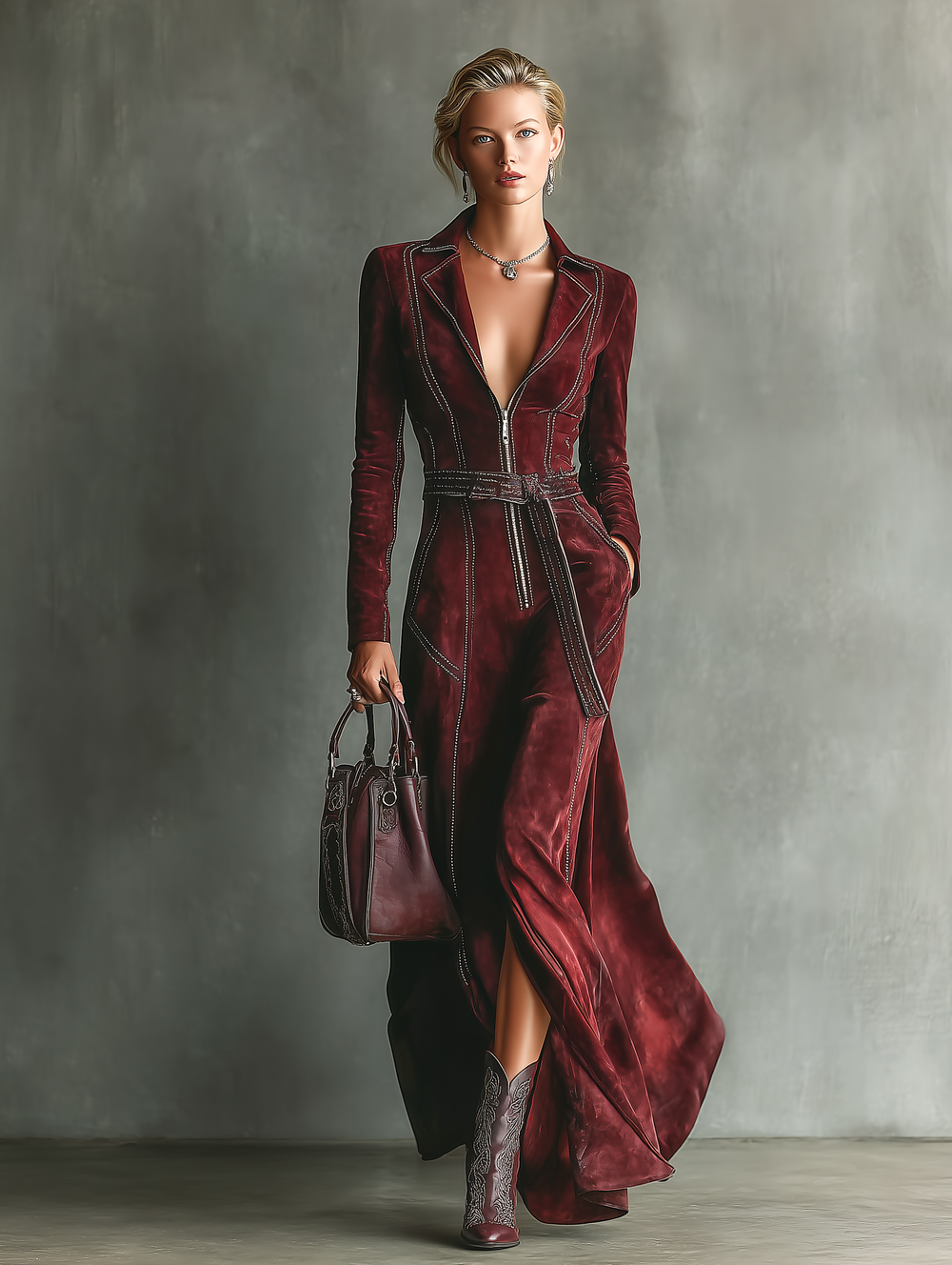 Maristella Abito Donna in Effetto Scamosciato in Lunghezza Maxi, photo 2