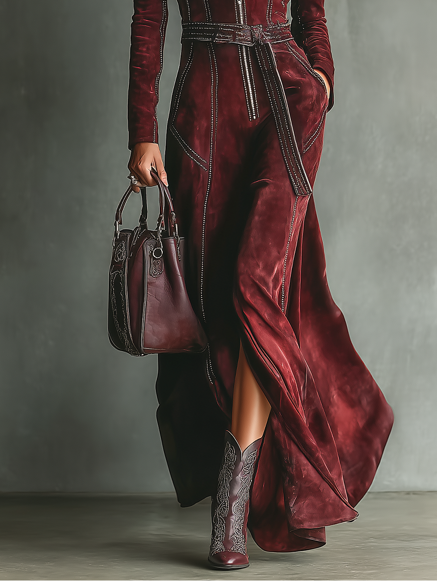 Maristella Abito Donna in Effetto Scamosciato in Lunghezza Maxi, photo 3
