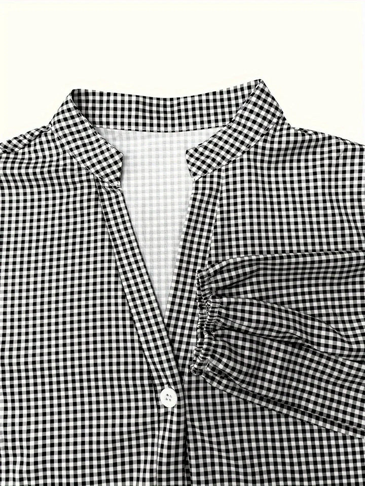 Vestito corto vichy donna maniche 3/4 collo con bottoni