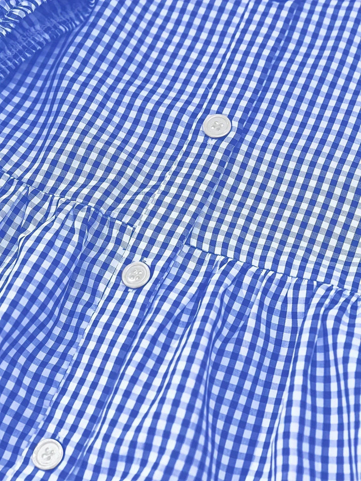 Vestito corto vichy donna maniche 3/4 collo con bottoni