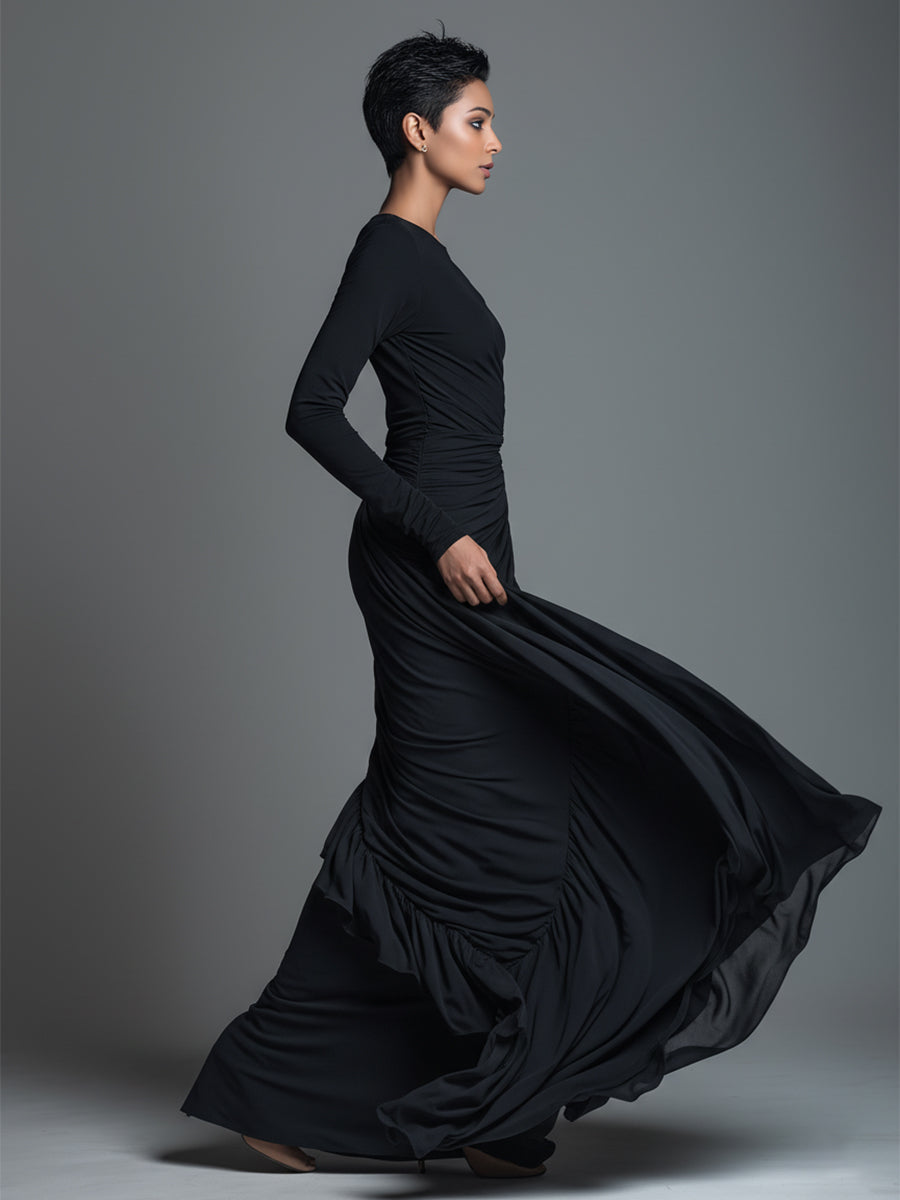 Sidonia | Vestito Lungo Donna in Maglia a Maniche Lunghe con Girocollo