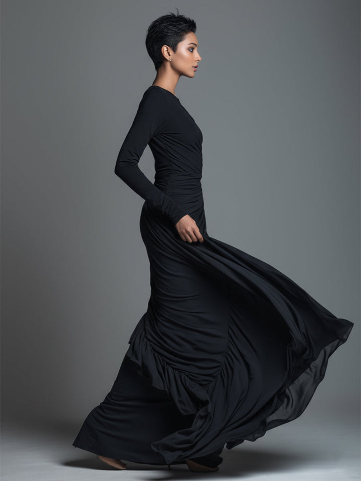 Sidonia | Vestito Lungo Donna in Maglia a Maniche Lunghe con Girocollo