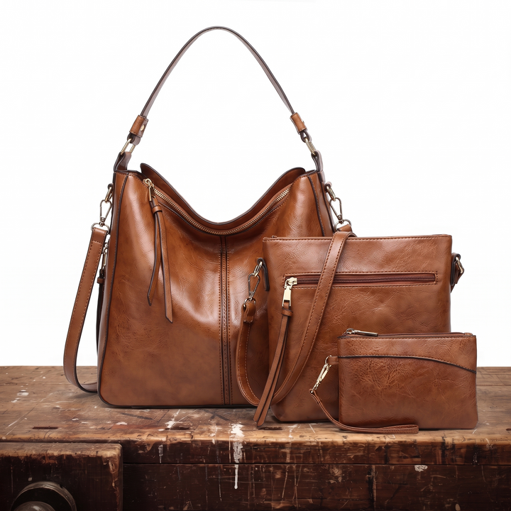Penelope Borsa Donna in Pelle con Zip e Tasche in Marrone, photo 1