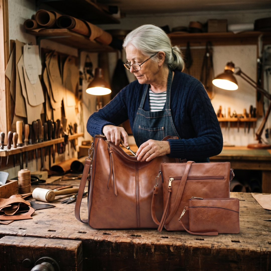 Penelope Borsa Donna in Pelle con Zip e Tasche in Marrone, photo 8