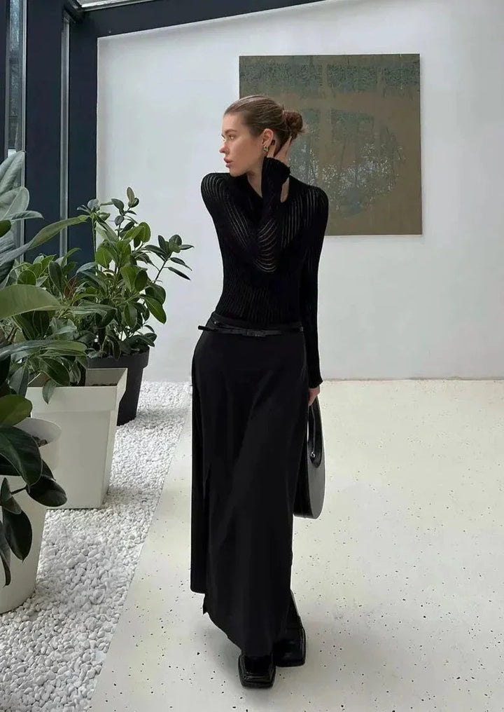 Pullover donna trasparente in maglia a coste stile casual