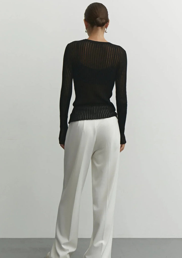 Pullover donna trasparente in maglia a coste stile casual