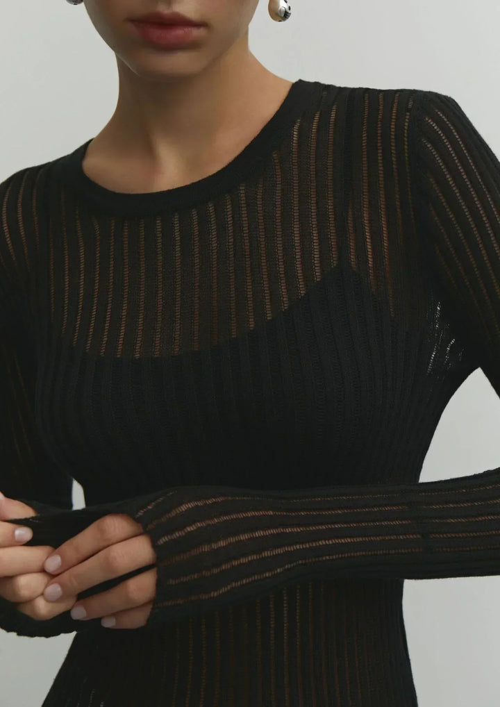 Pullover donna trasparente in maglia a coste stile casual