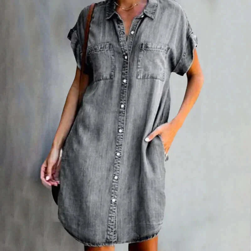 Vestito camicia donna con bottoni davanti e tasche
