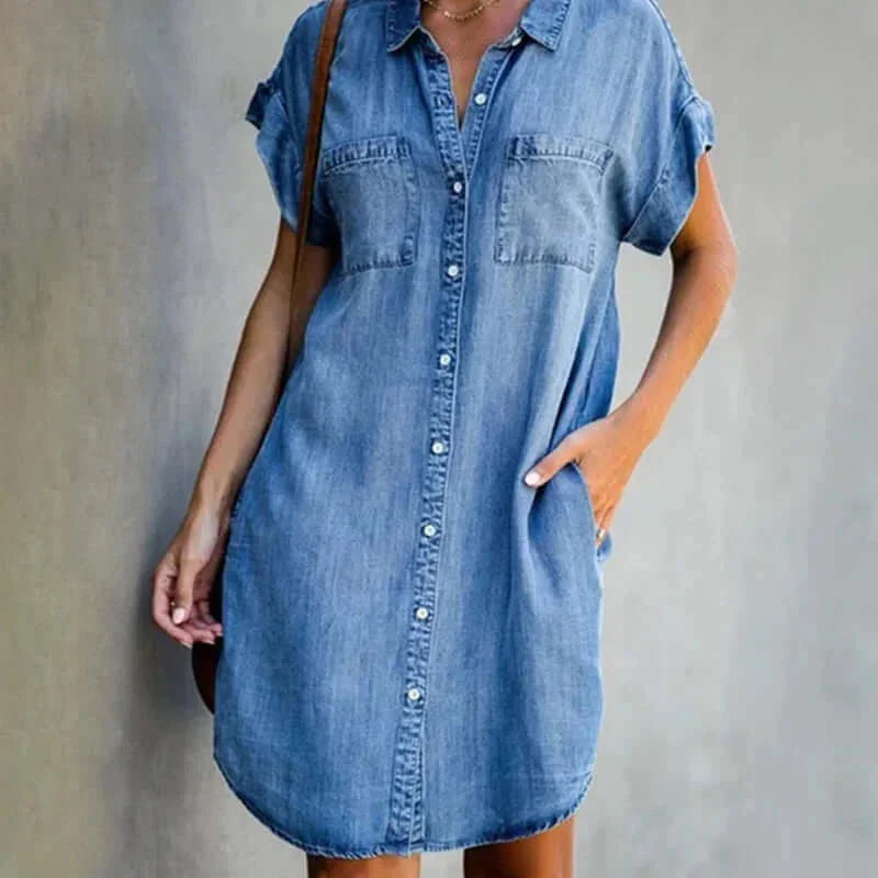 Vestito camicia donna con bottoni davanti e tasche