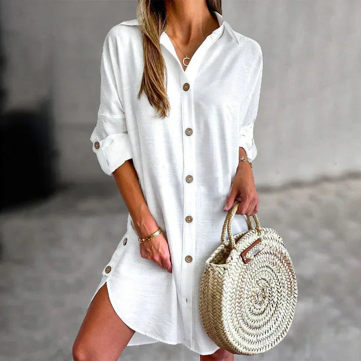 Vestito camicia abbottonato colletto classico maniche lunghe donna