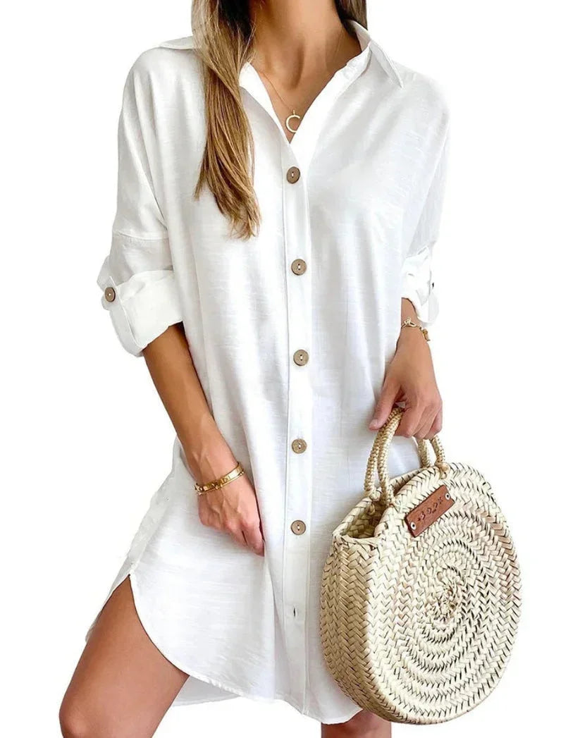 Vestito camicia abbottonato colletto classico maniche lunghe donna