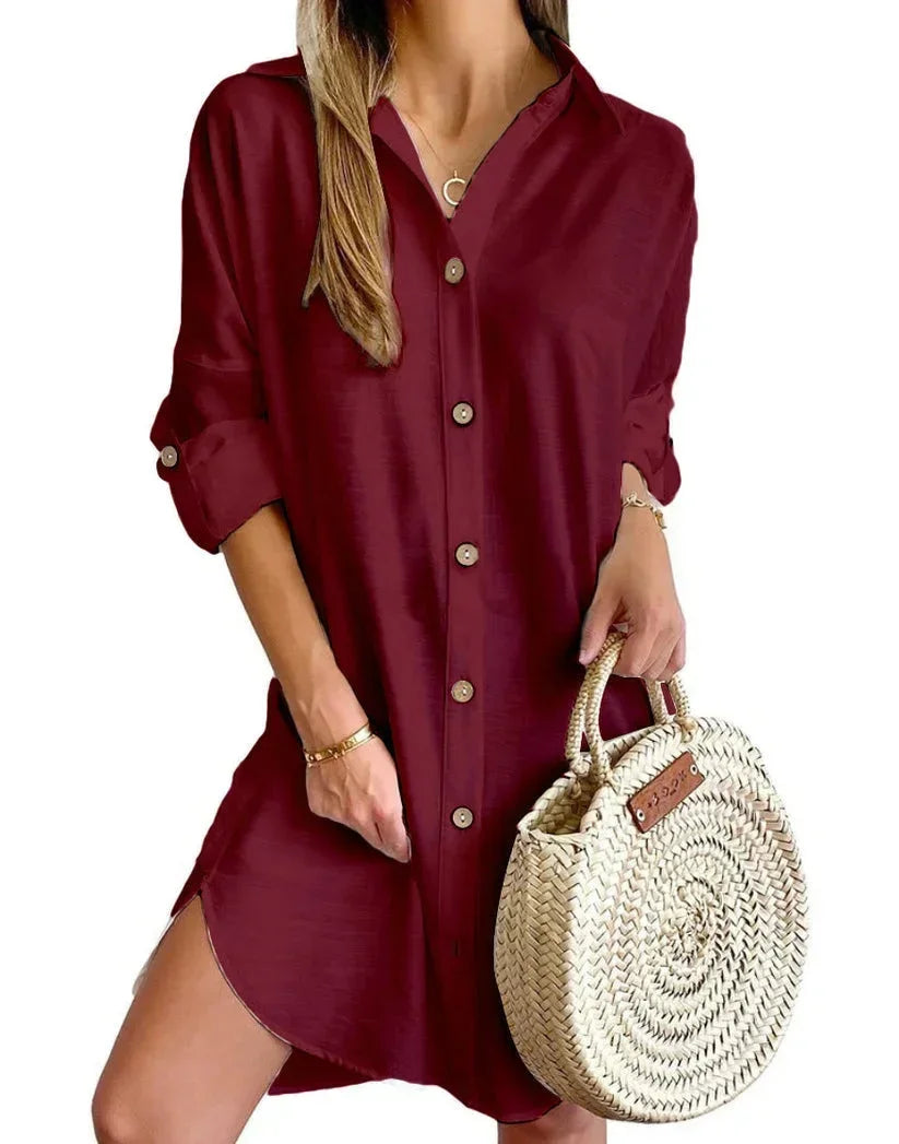 Vestito camicia abbottonato colletto classico maniche lunghe donna