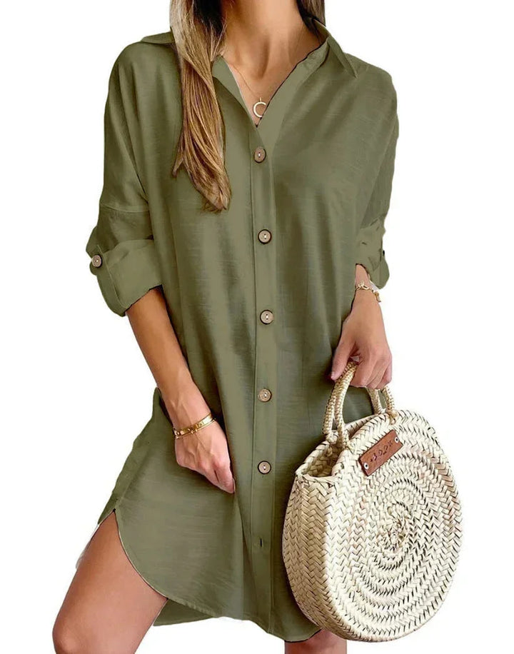 Vestito camicia abbottonato colletto classico maniche lunghe donna