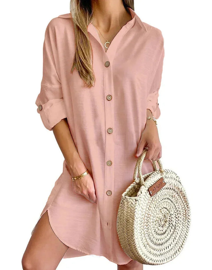 Vestito camicia abbottonato colletto classico maniche lunghe donna