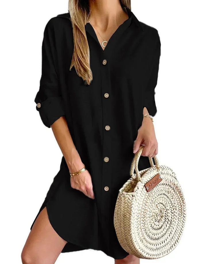 Vestito camicia abbottonato colletto classico maniche lunghe donna