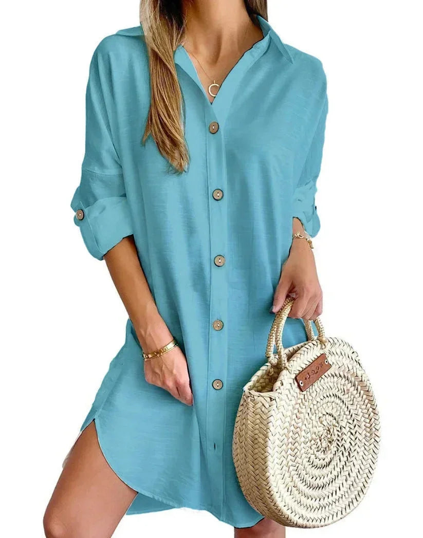 Vestito camicia abbottonato colletto classico maniche lunghe donna