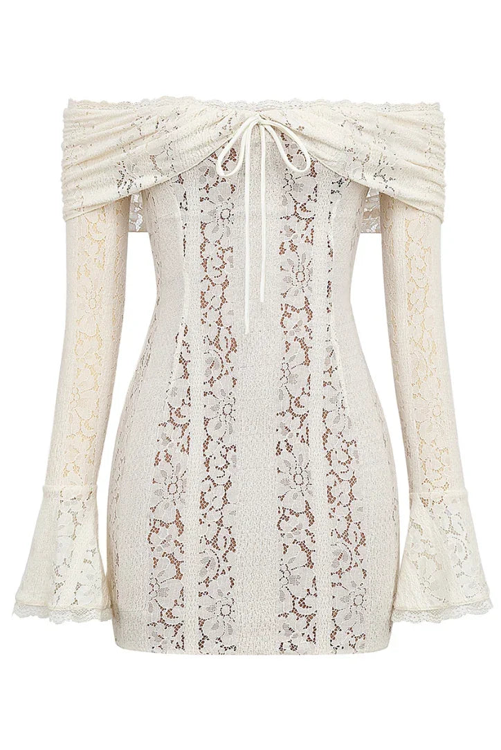 Vestito corto in pizzo bianco a Spalle scoperte
