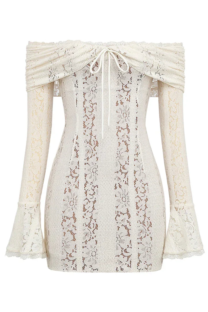 Vestito corto in pizzo bianco a Spalle scoperte